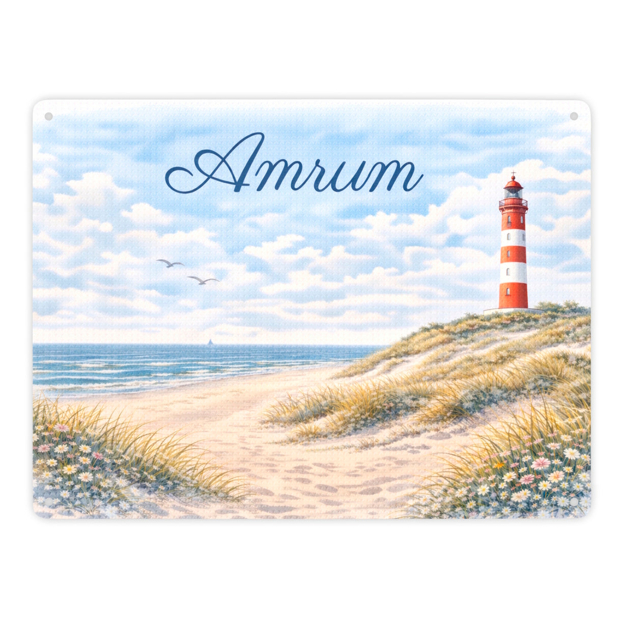 Leuchtturm Amrum Metallschild in 15x20 cm Küstenmotiv