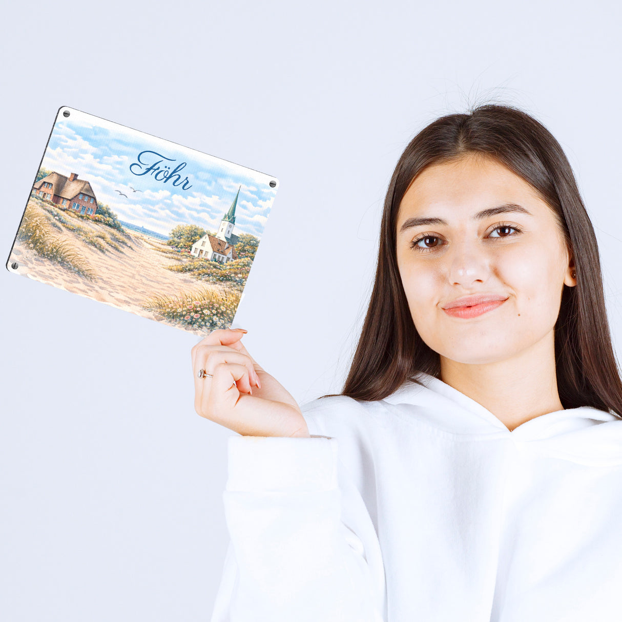 Küstenlandschaft Föhr Souvenir Metallschild in 15x20 cm mit Kirche