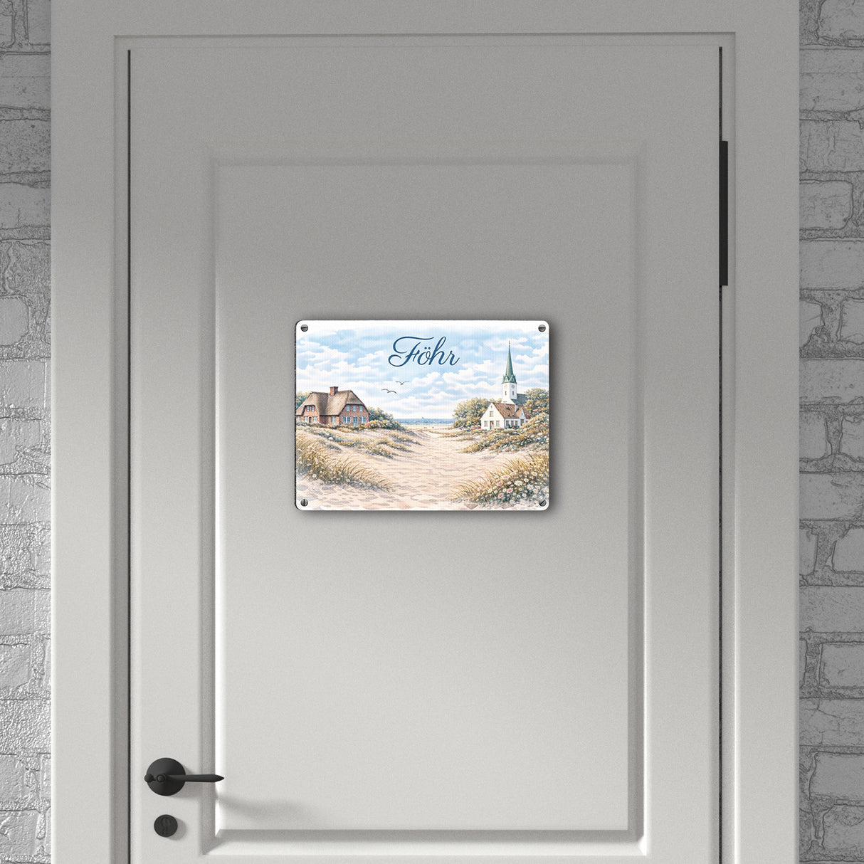 Küstenlandschaft Föhr Souvenir Metallschild in 15x20 cm mit Kirche