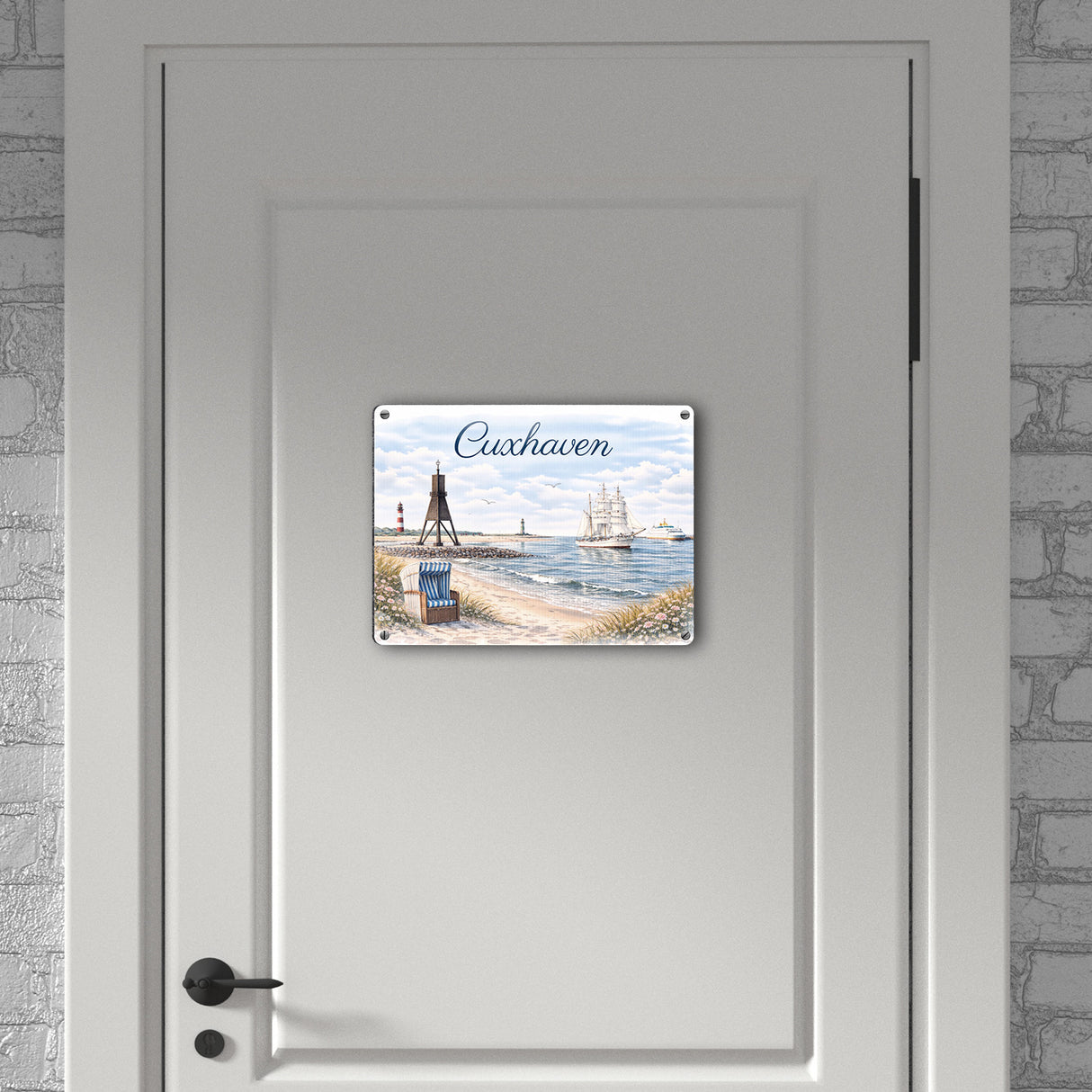 Cuxhaven Strandkorb Segelschiff Metallschild in 15x20 cm