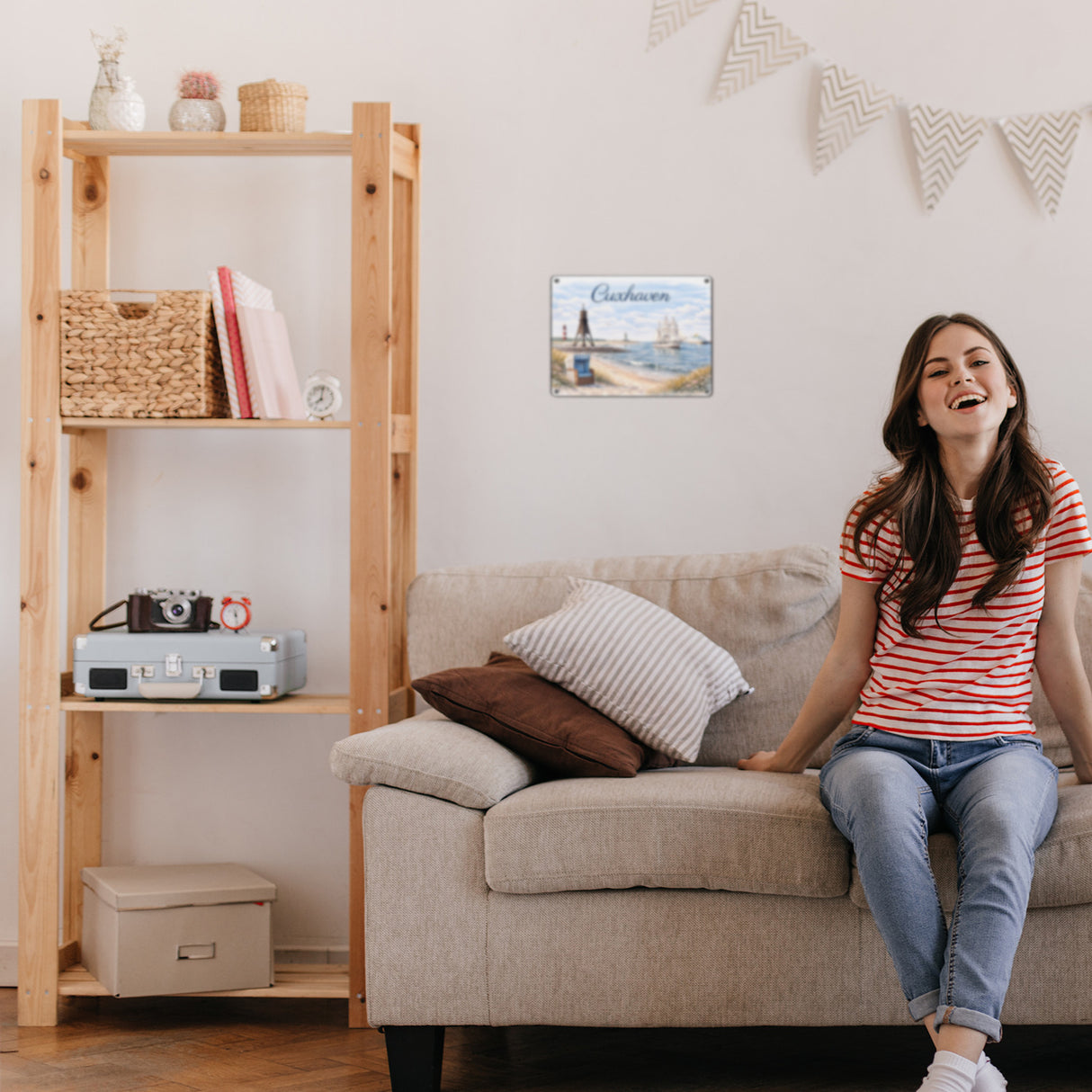 Cuxhaven Strandkorb Segelschiff Metallschild in 15x20 cm