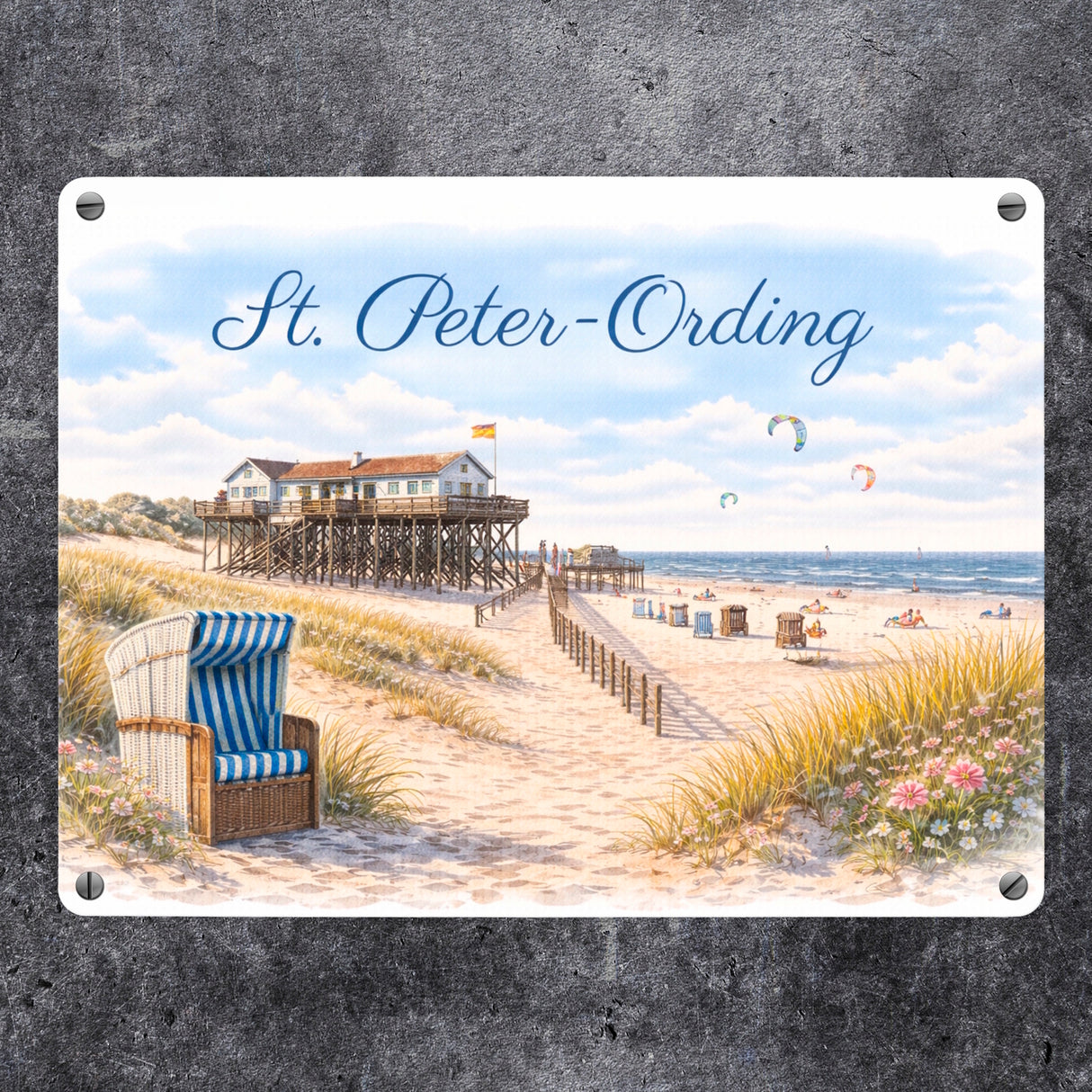 St. Peter-Ording Metallschild in 15x20 cm Strandkorb