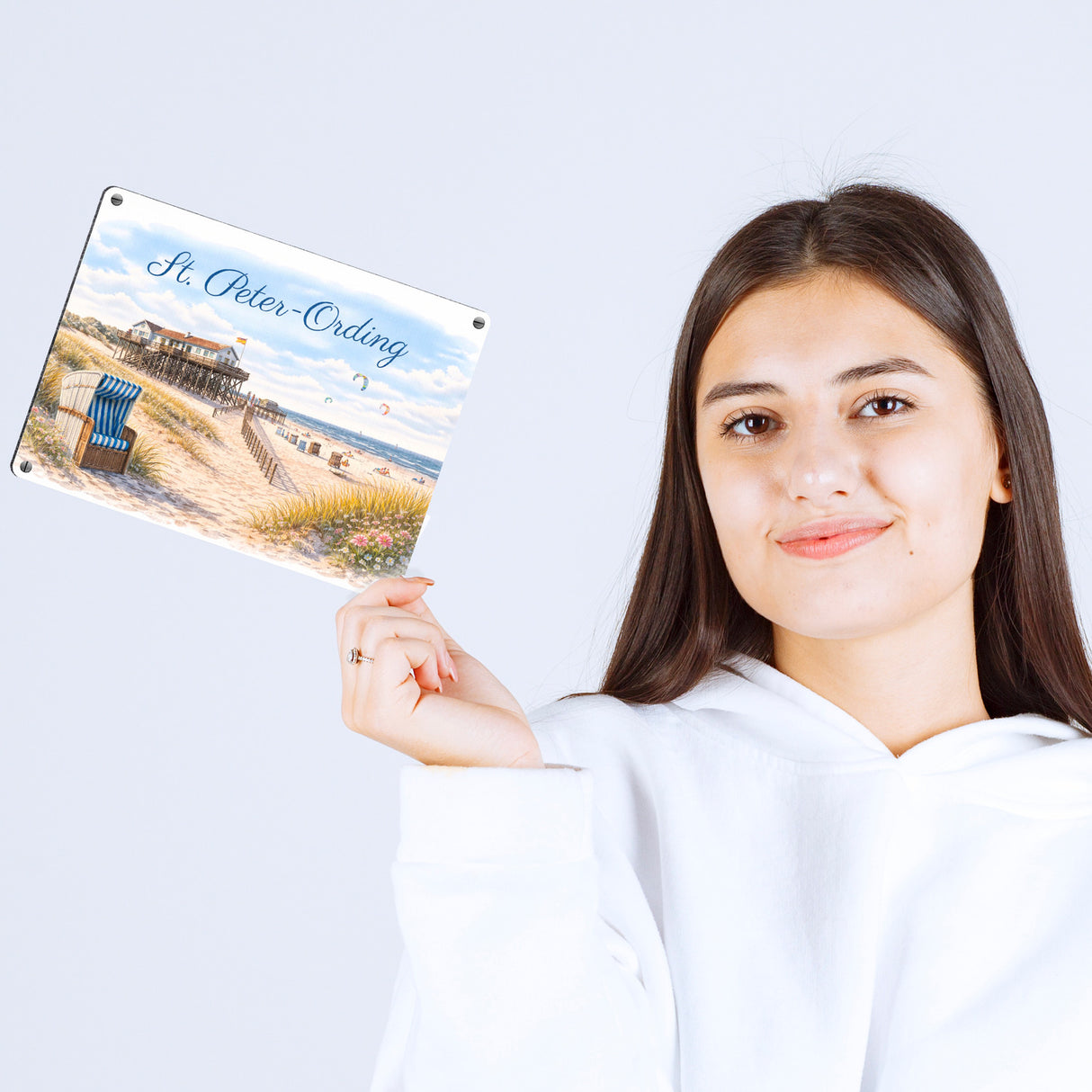 St. Peter-Ording Metallschild in 15x20 cm Strandkorb