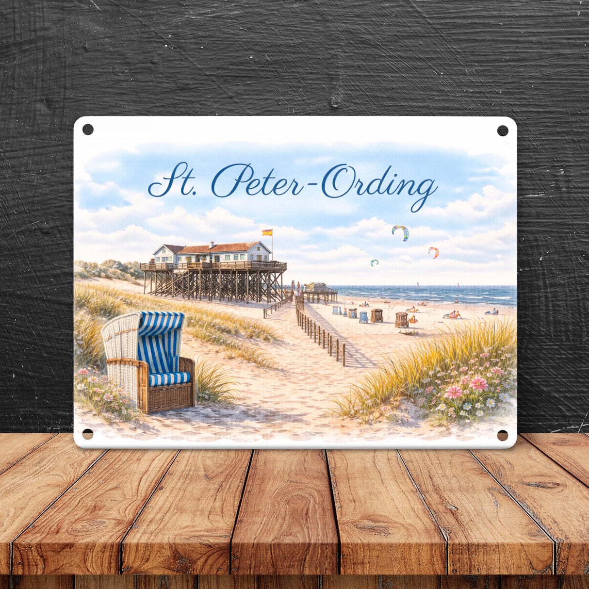 St. Peter-Ording Metallschild in 15x20 cm Strandkorb