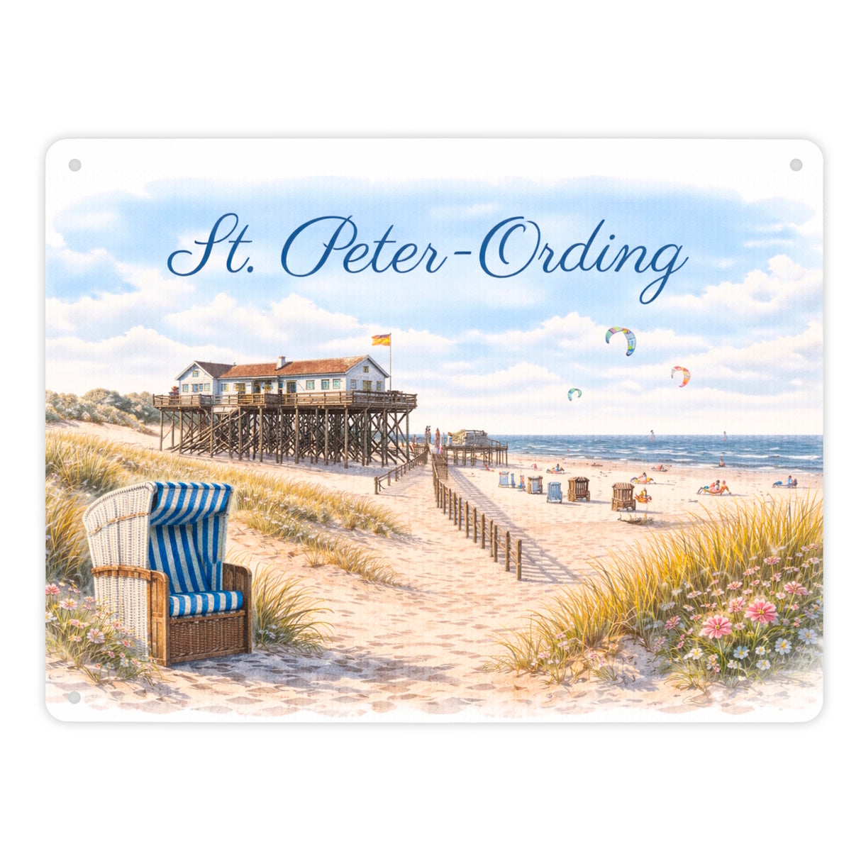 St. Peter-Ording Metallschild in 15x20 cm Strandkorb