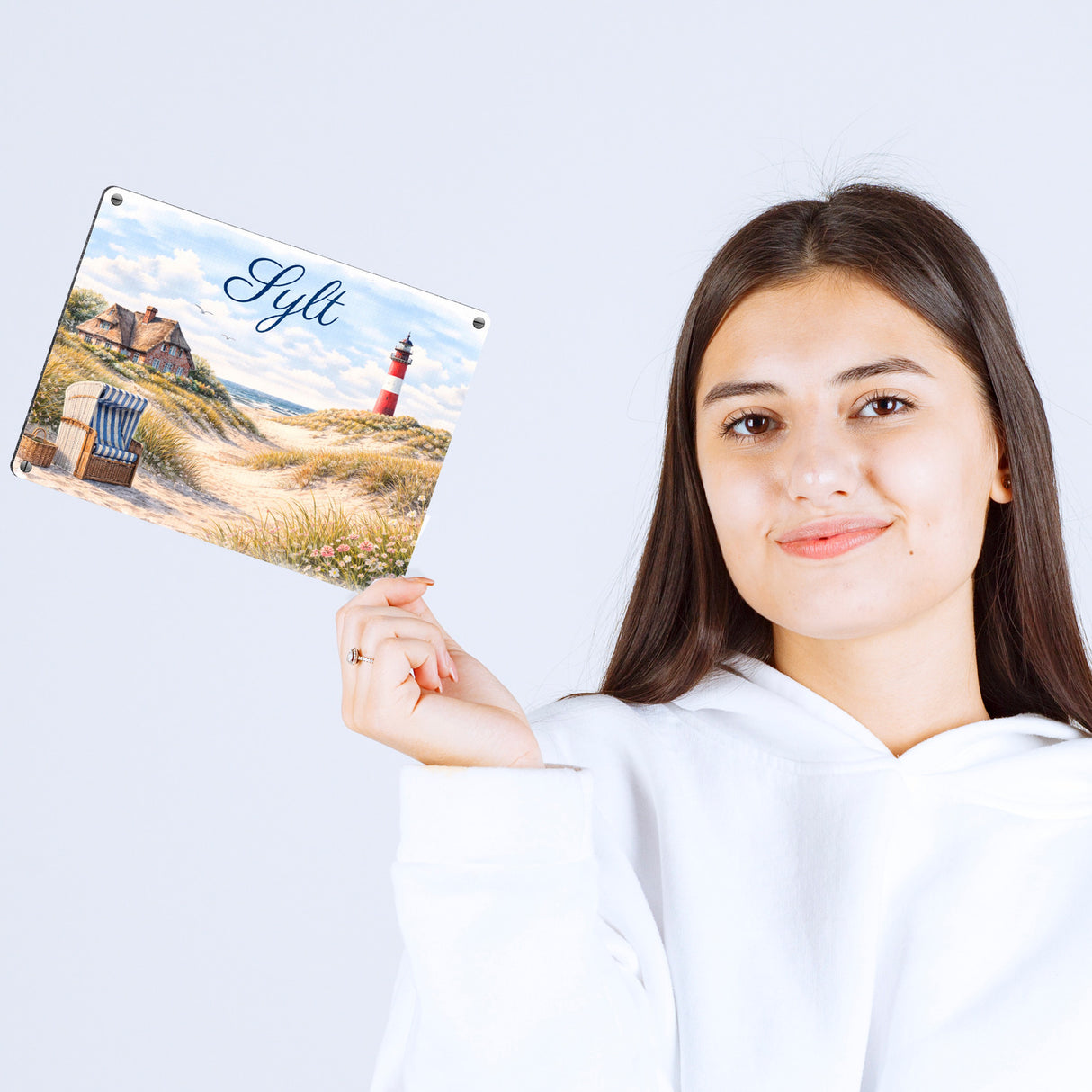 Strandkorb Sylt Metallschild in 15x20 cm Leuchtturm Motiv