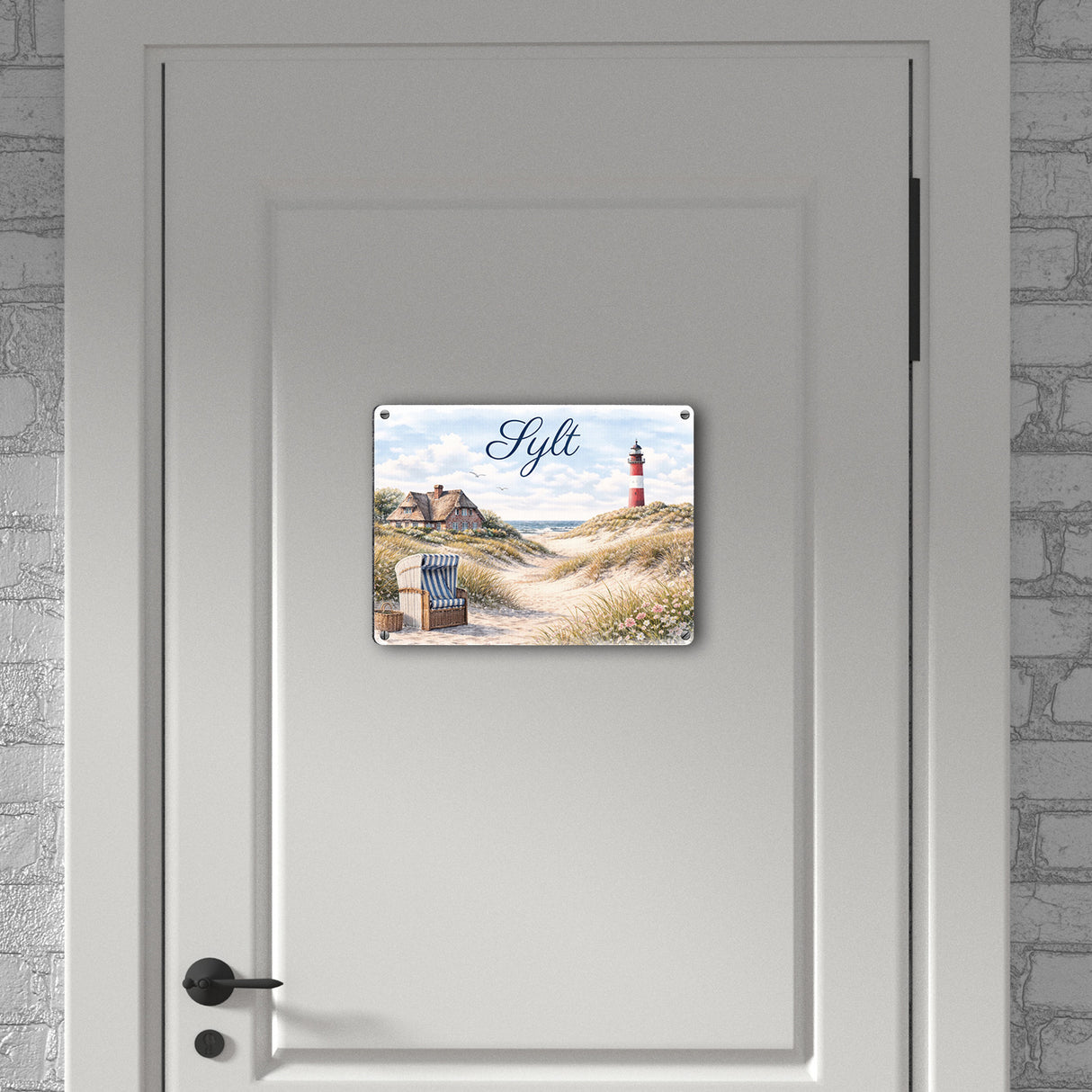 Strandkorb Sylt Metallschild in 15x20 cm Leuchtturm Motiv