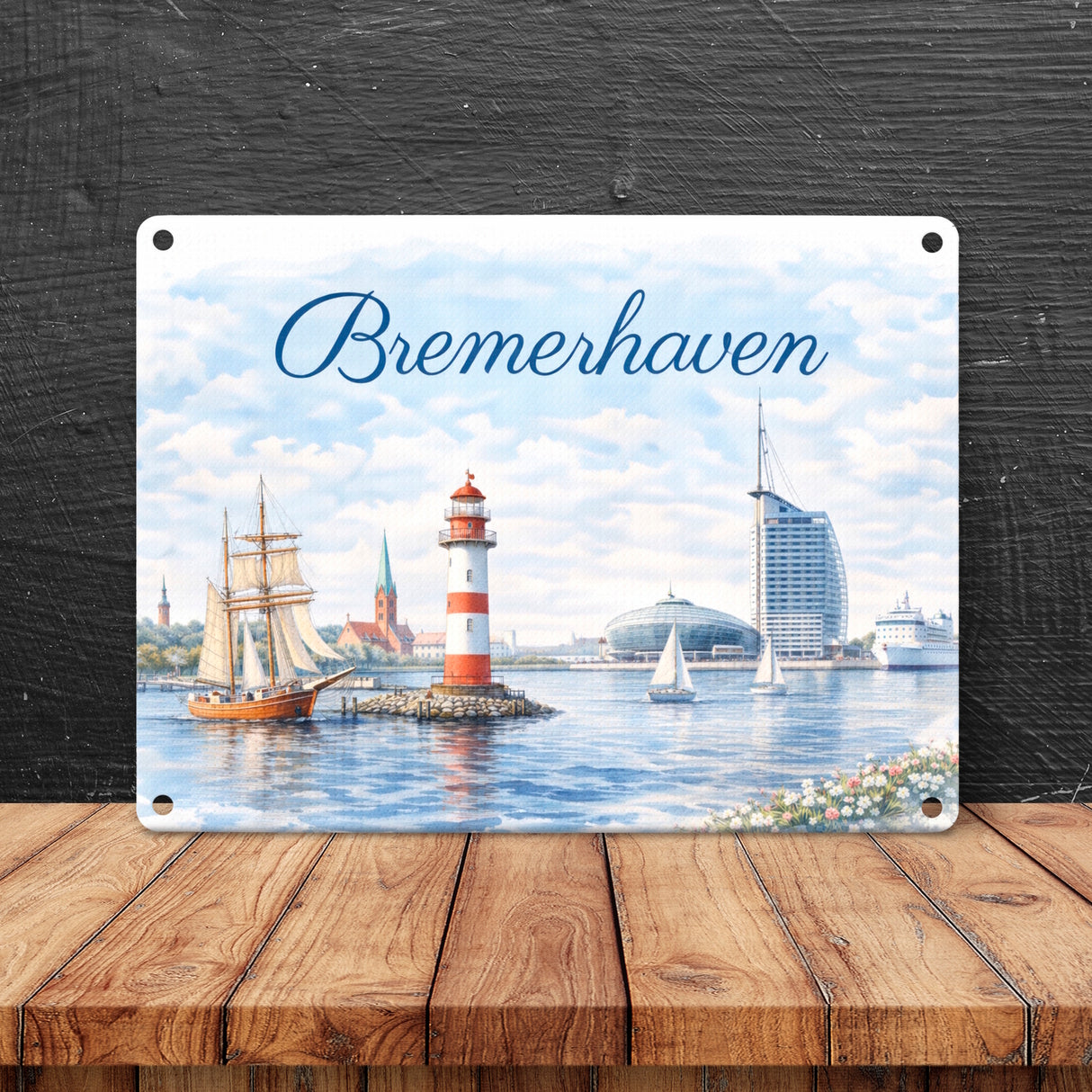 Bremerhaven Segelschiff Leuchtturm Metallschild in 15x20 cm