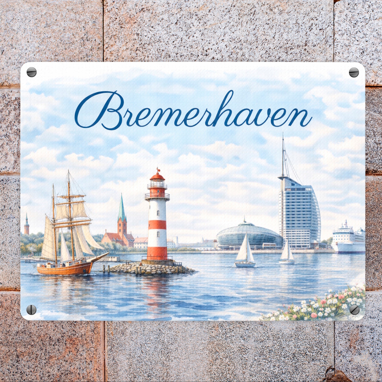Bremerhaven Segelschiff Leuchtturm Metallschild in 15x20 cm