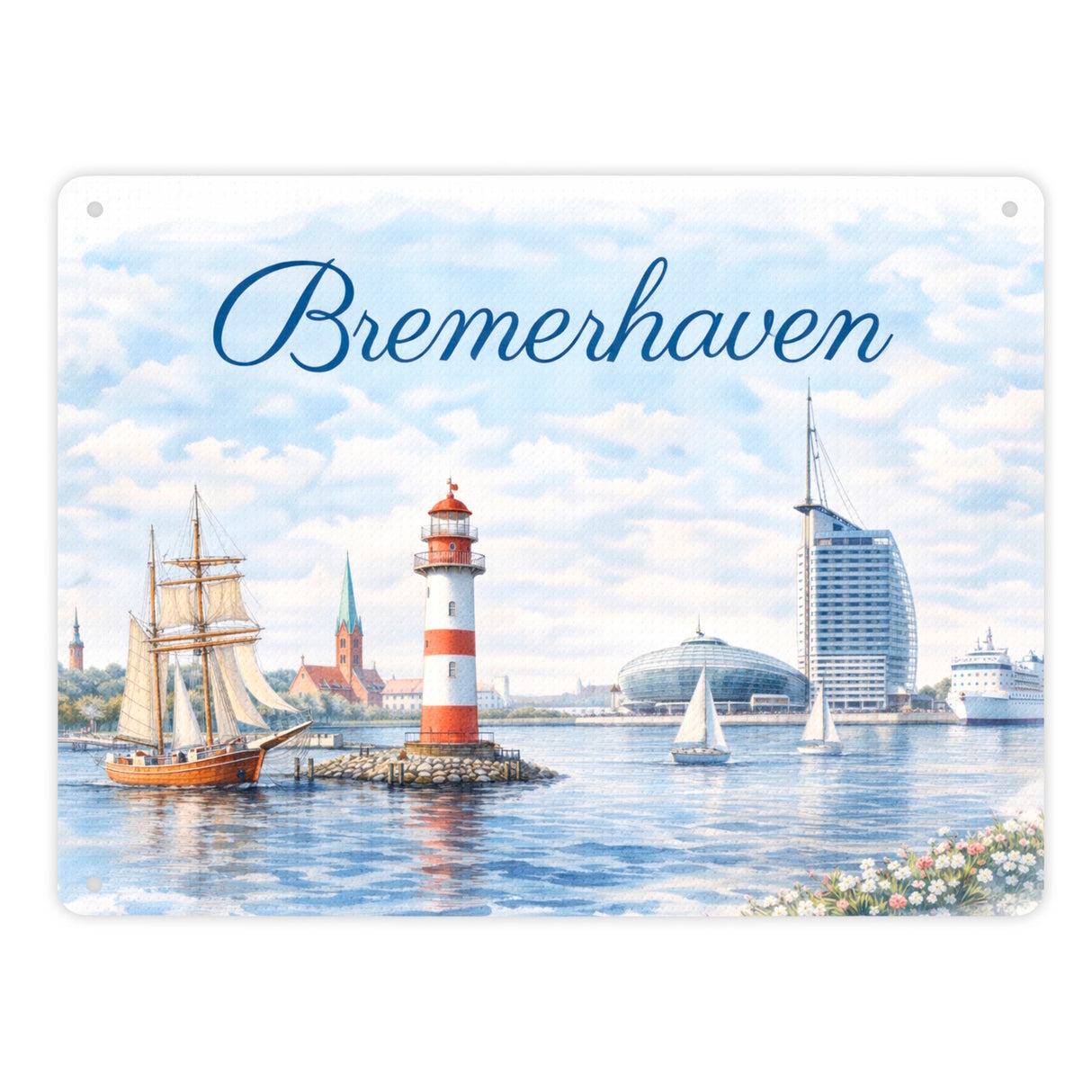 Bremerhaven Segelschiff Leuchtturm Metallschild in 15x20 cm