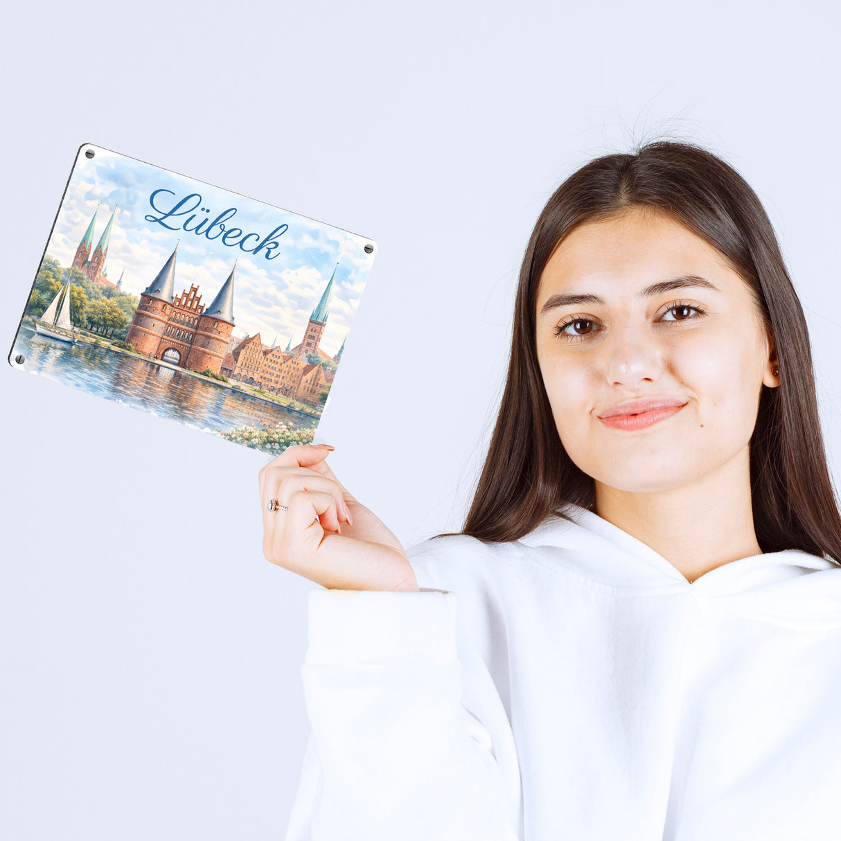 Lübeck Stadtansicht Metallschild in 15x20 cm mit Backsteintor