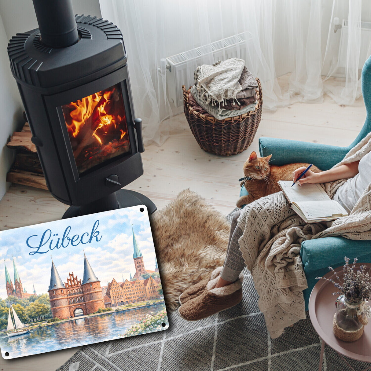 Lübeck Stadtansicht Metallschild in 15x20 cm mit Backsteintor