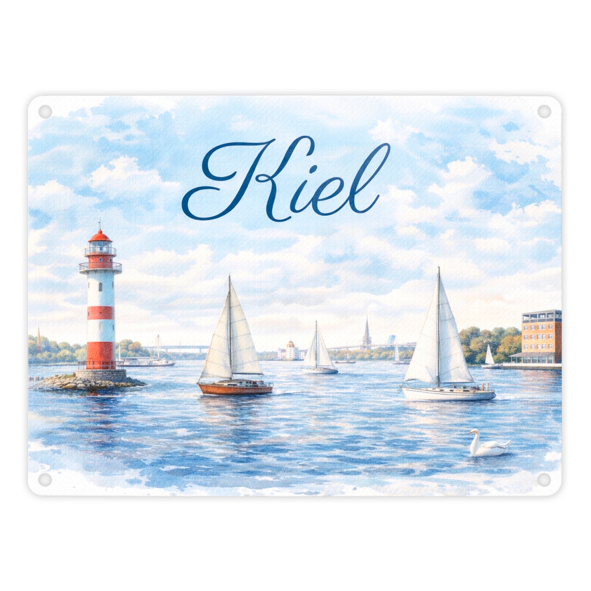 Leuchtturm Kiel Metallschild in 15x20 cm mit Segelbooten