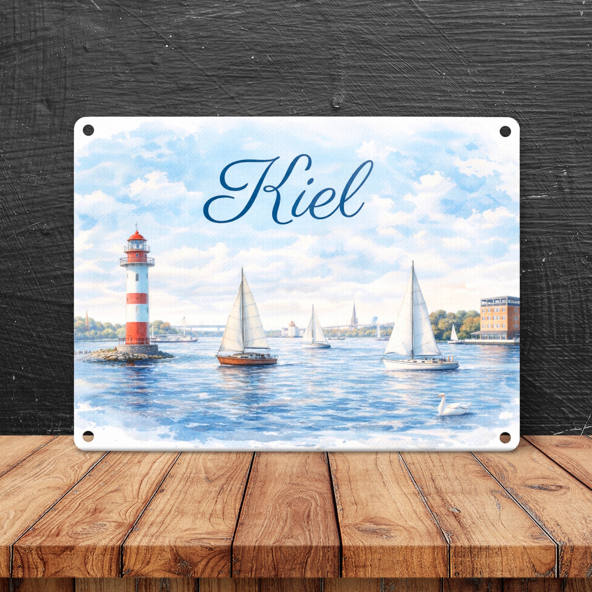 Leuchtturm Kiel Metallschild in 15x20 cm mit Segelbooten