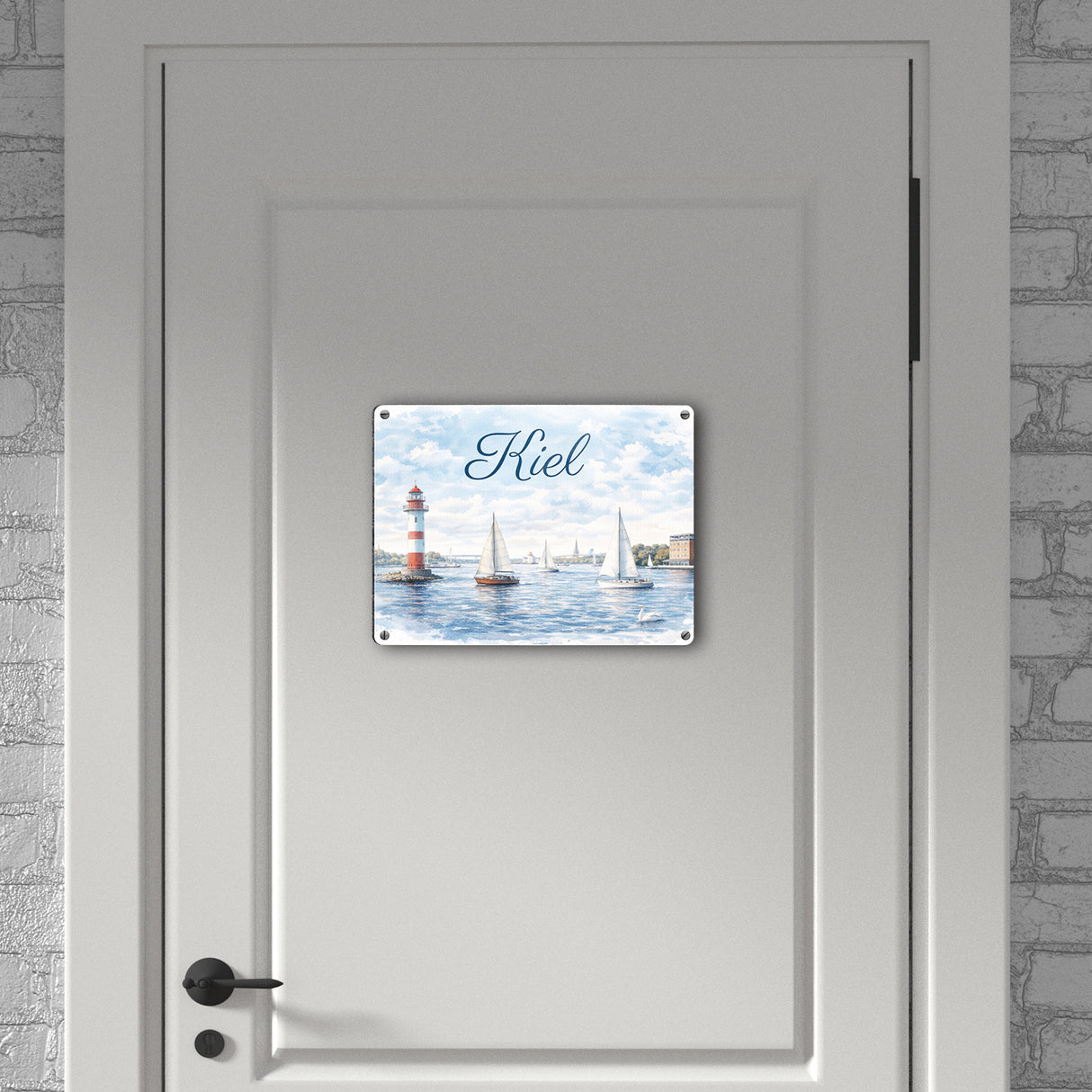 Leuchtturm Kiel Metallschild in 15x20 cm mit Segelbooten