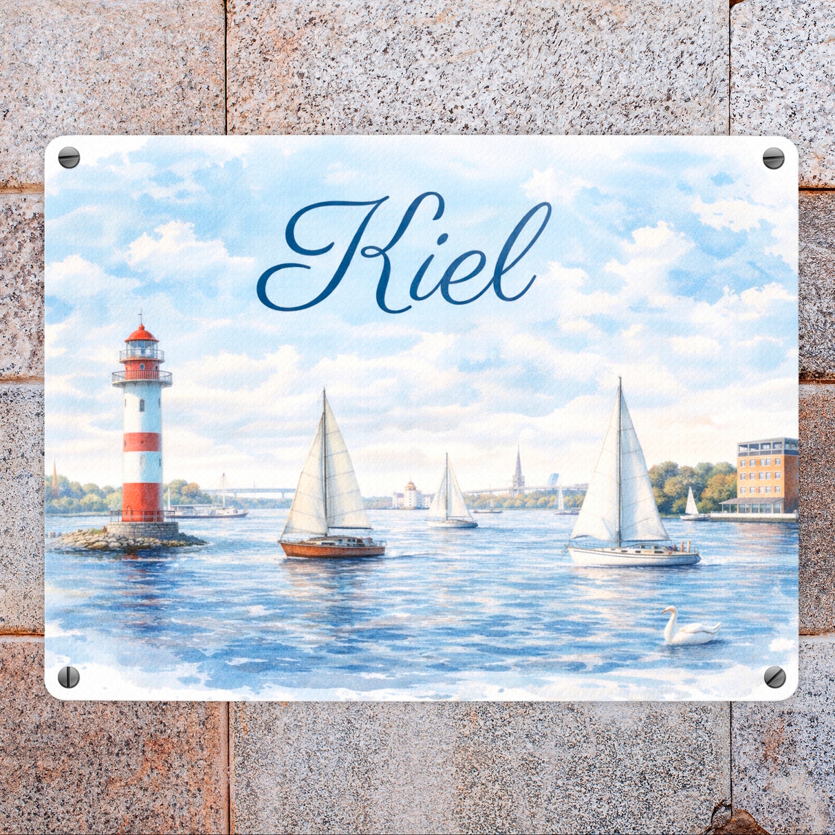 Leuchtturm Kiel Metallschild in 15x20 cm mit Segelbooten