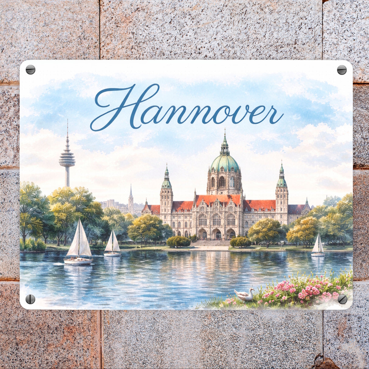 Hannover Kathedrale Segelboote Metallschild in 15x20 cm