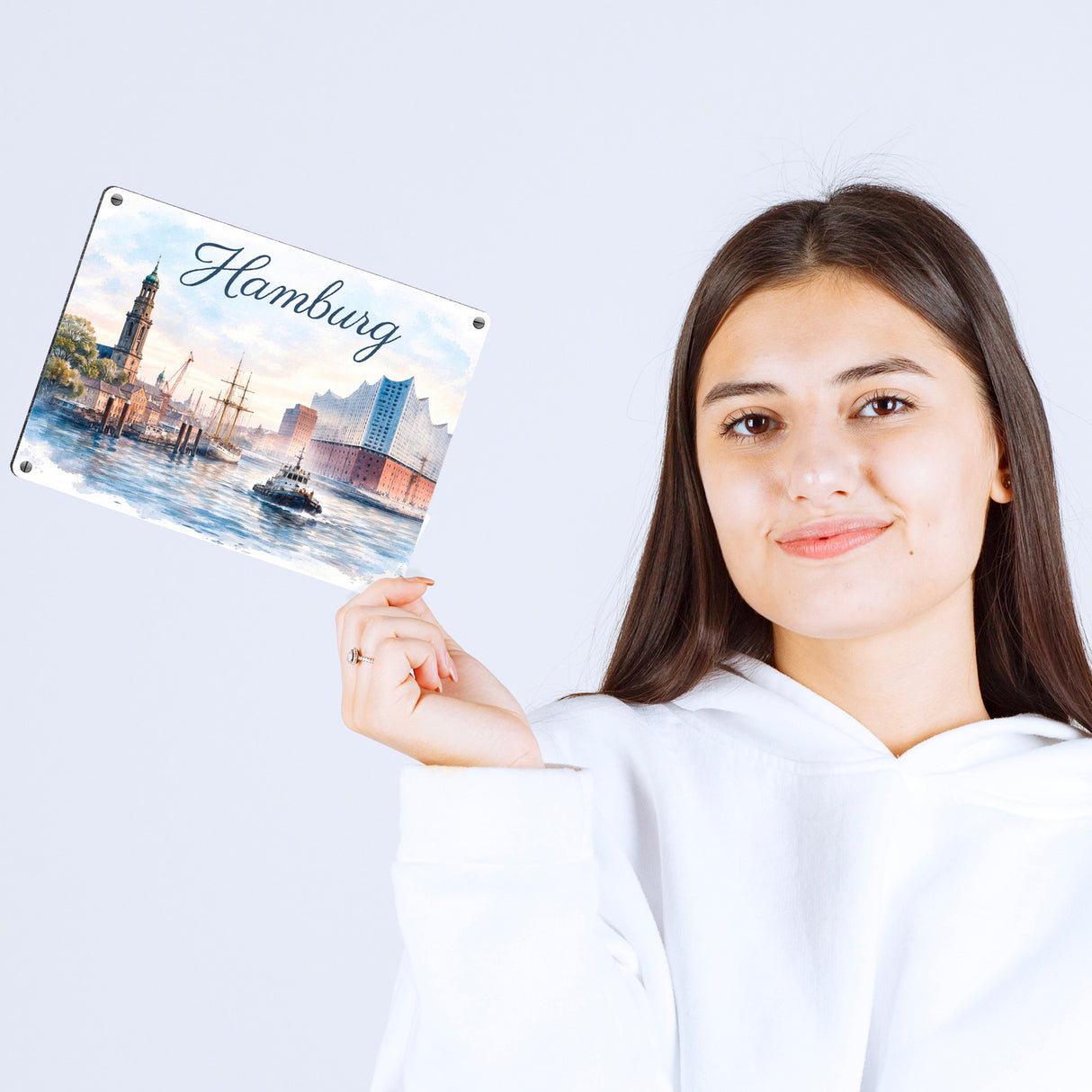 Hamburg Stadt Hafenszene Metallschild in 15x20 cm mit Schriftzug