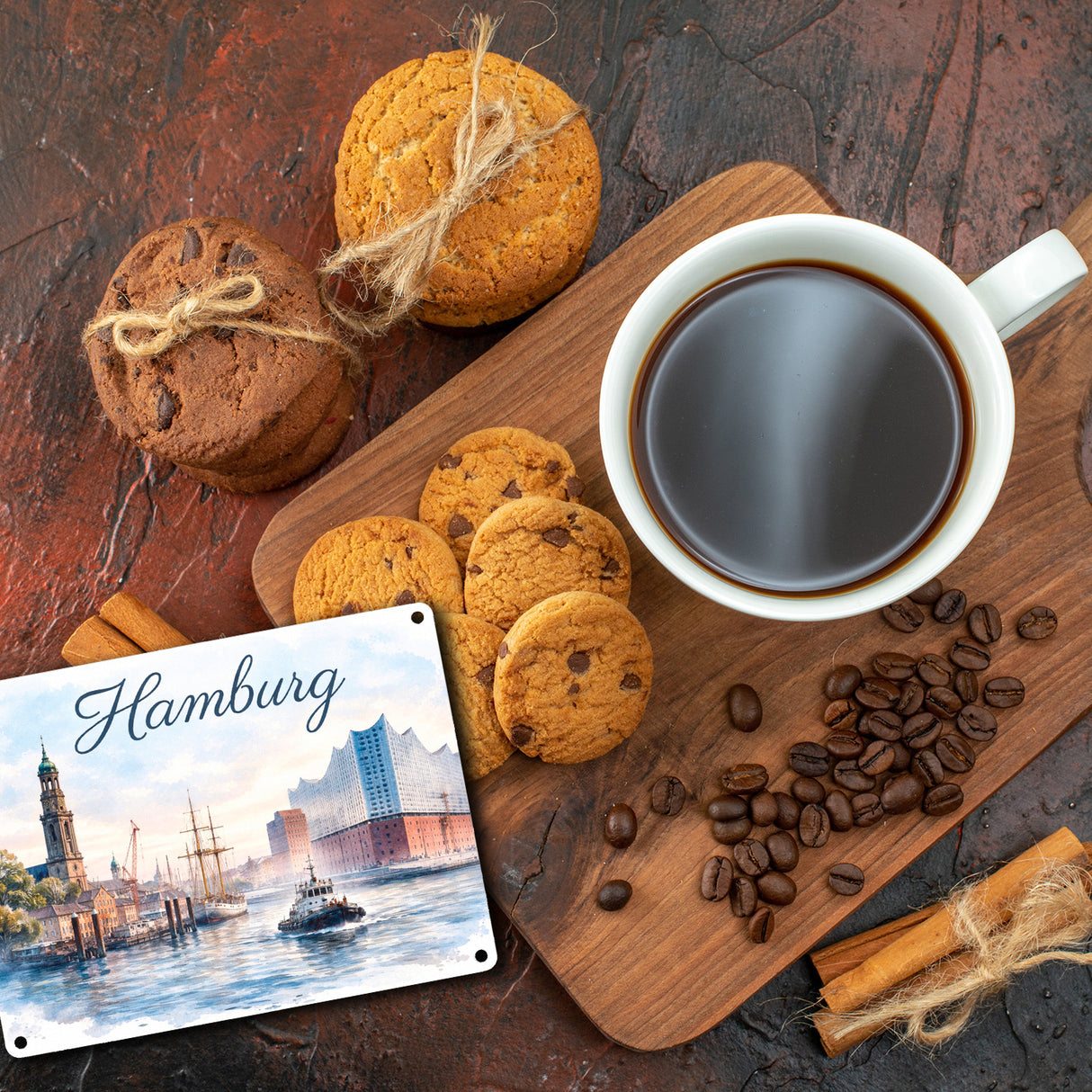 Hamburg Stadt Hafenszene Metallschild in 15x20 cm mit Schriftzug