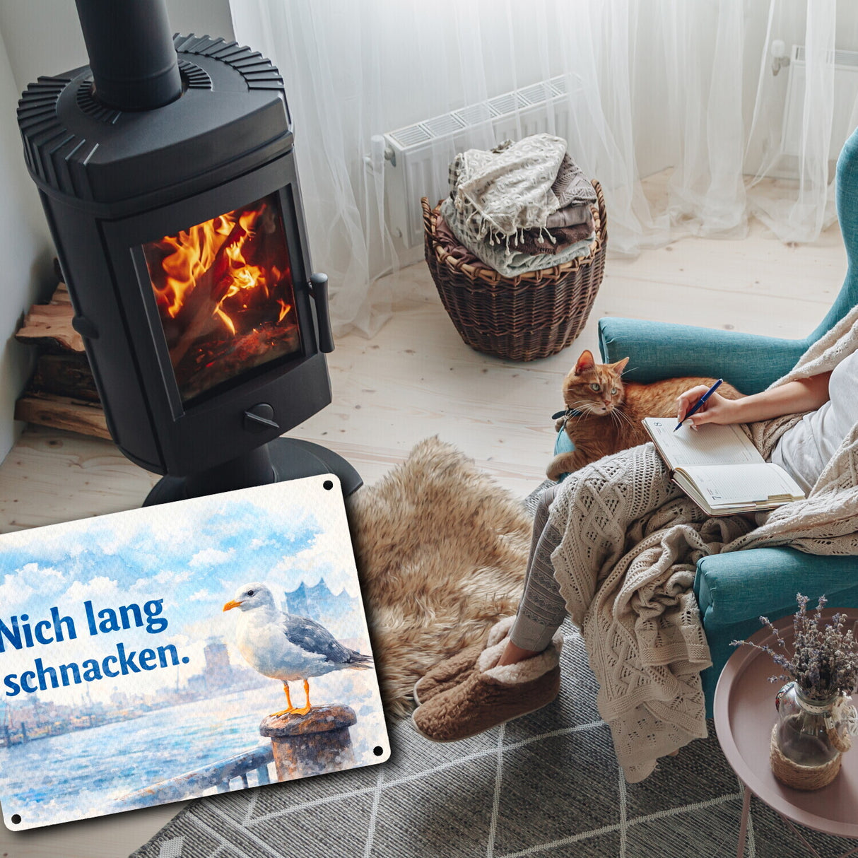 Nich lang schmacken Hafenszene Souvenir Metallschild in 15x20 cm