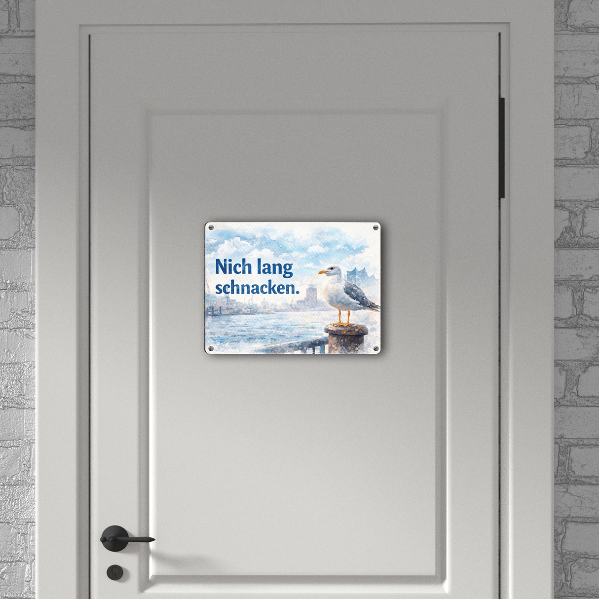 Nich lang schmacken Hafenszene Souvenir Metallschild in 15x20 cm