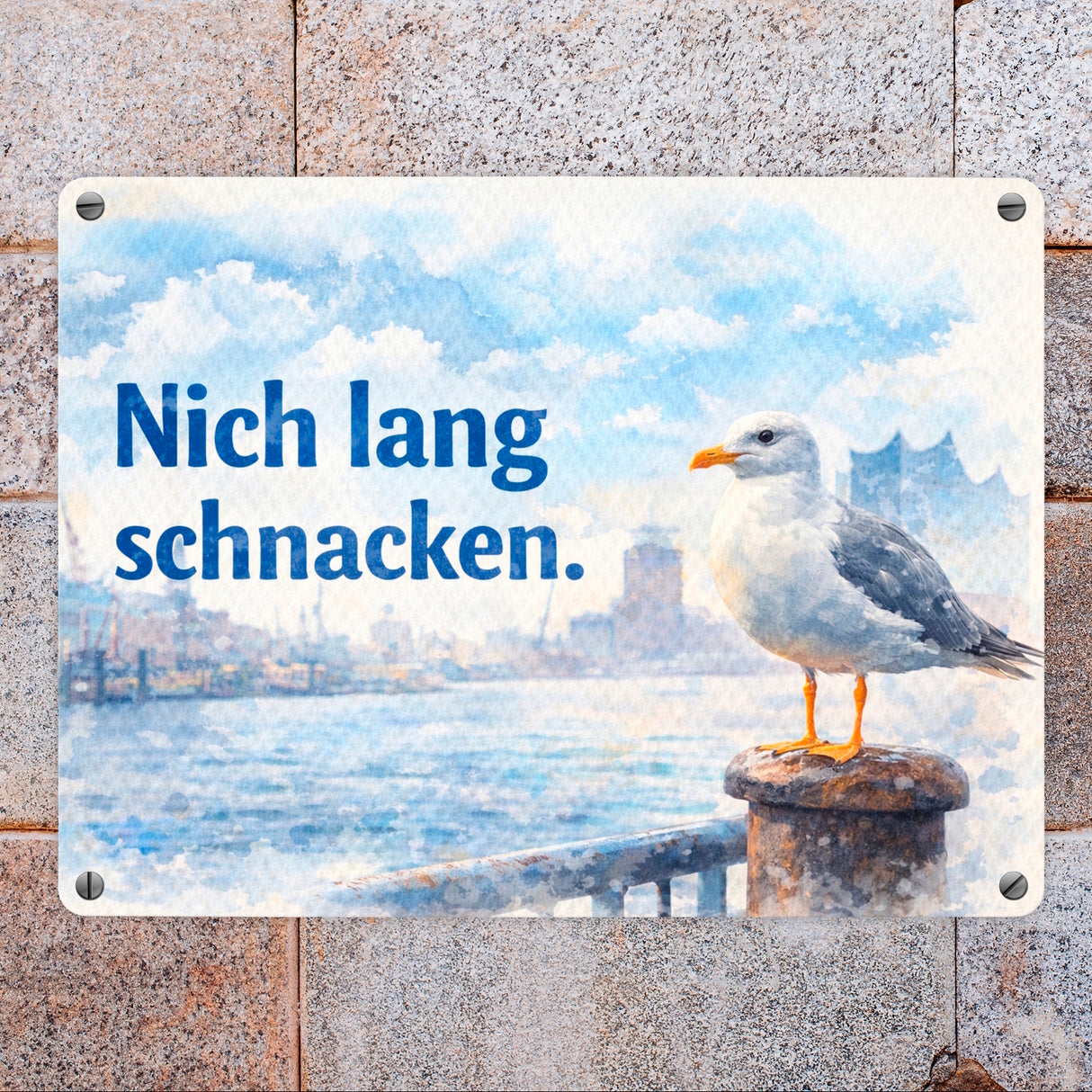 Nich lang schmacken Hafenszene Souvenir Metallschild in 15x20 cm