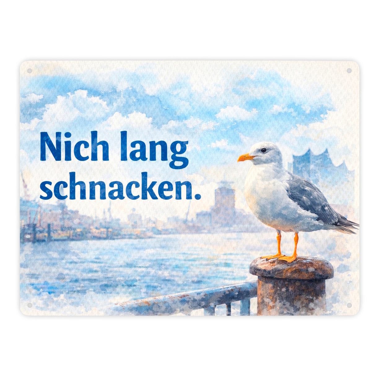 Nich lang schmacken Hafenszene Souvenir Metallschild in 15x20 cm