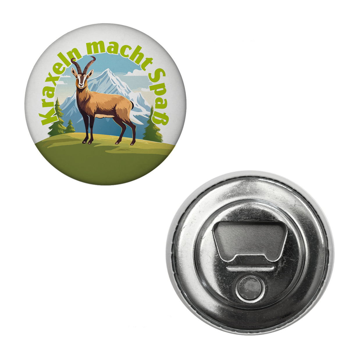 Steinbock Magnet rund mit Spruch: Kraxeln macht Spass