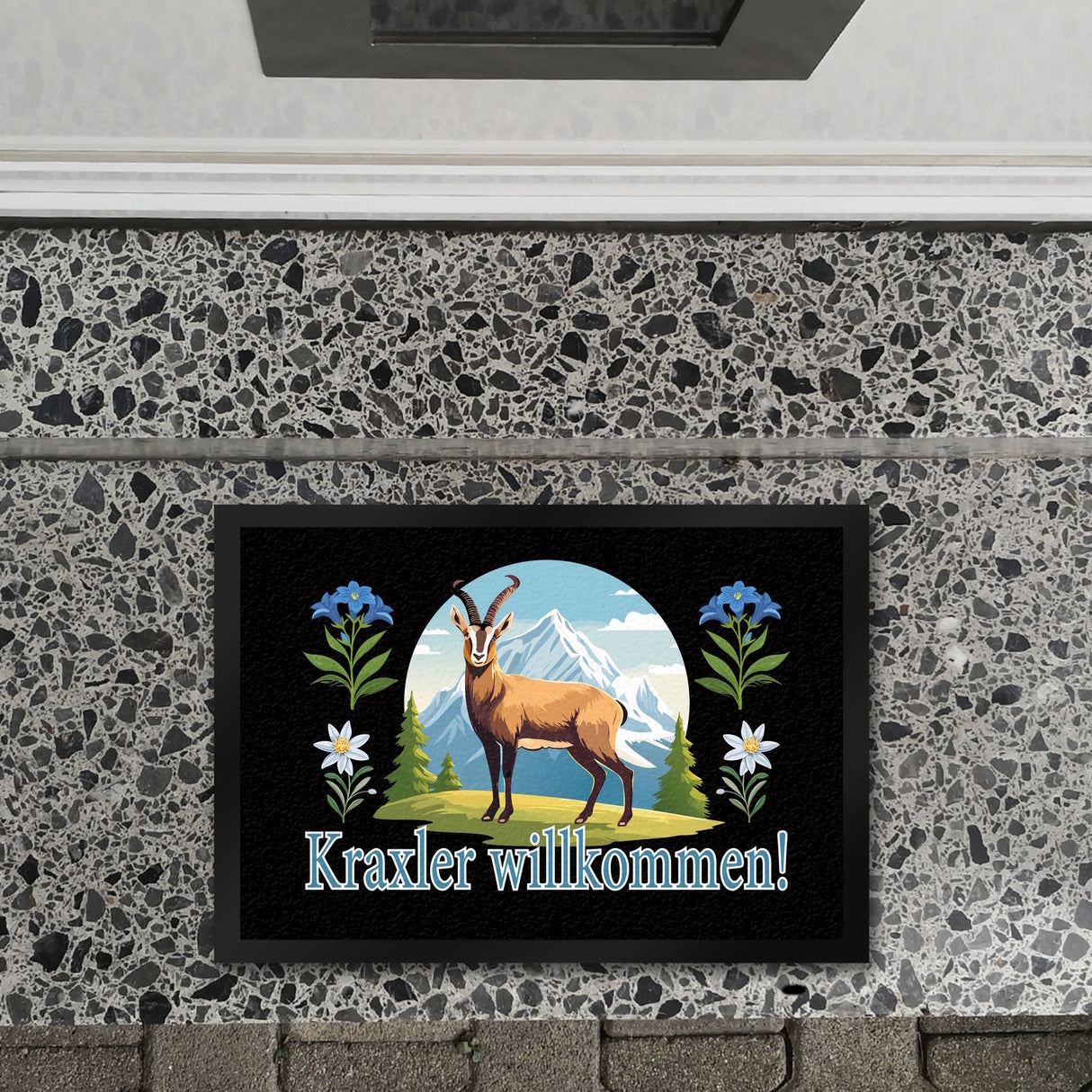 Steinbock Fußmatte in 35x50 cm mit Spruch: Kraxler willkommen!