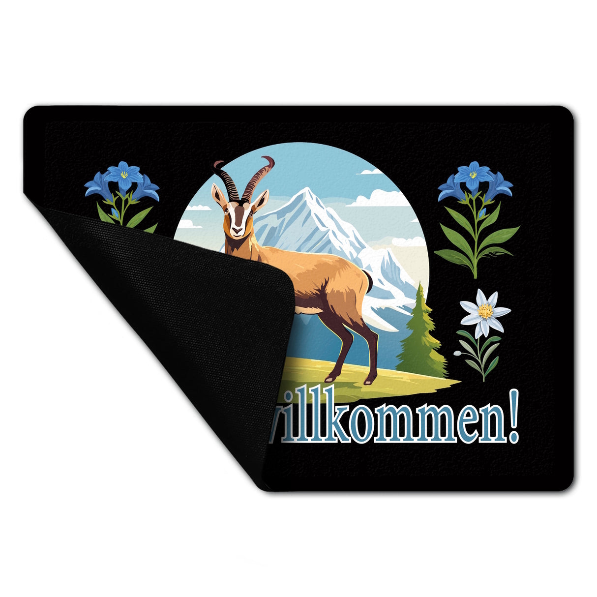 Steinbock Fußmatte in 35x50 cm ohne Rand mit Spruch: Kraxler willkommen!
