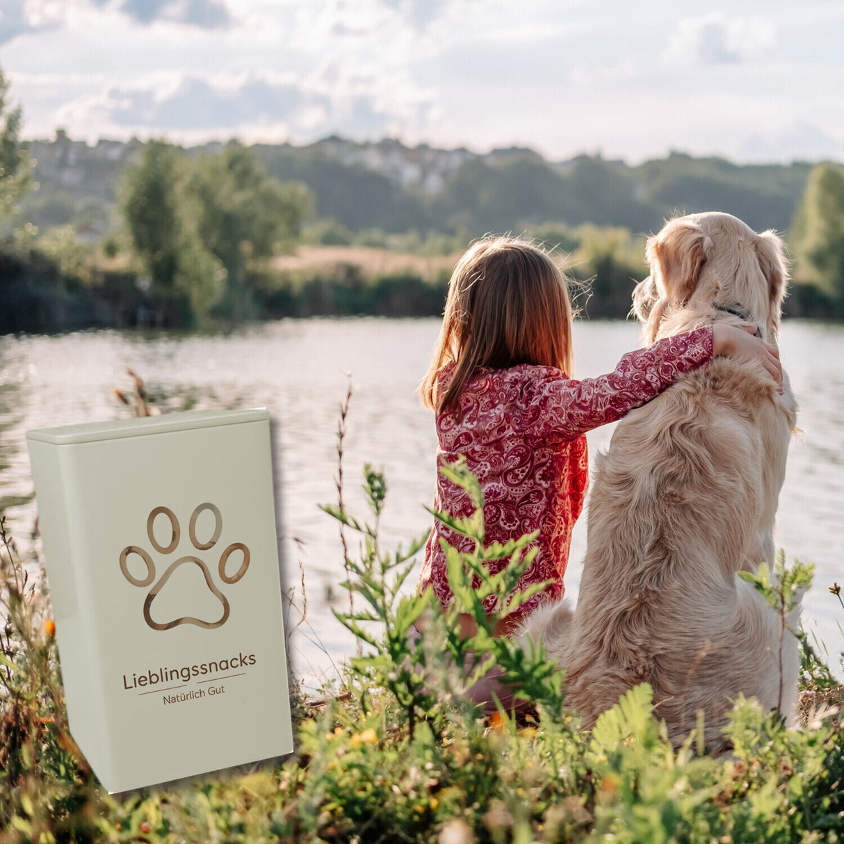 Lieblingssnacks natürlich gut - Pfotenabdruck Dose 900ml für Haustiere
