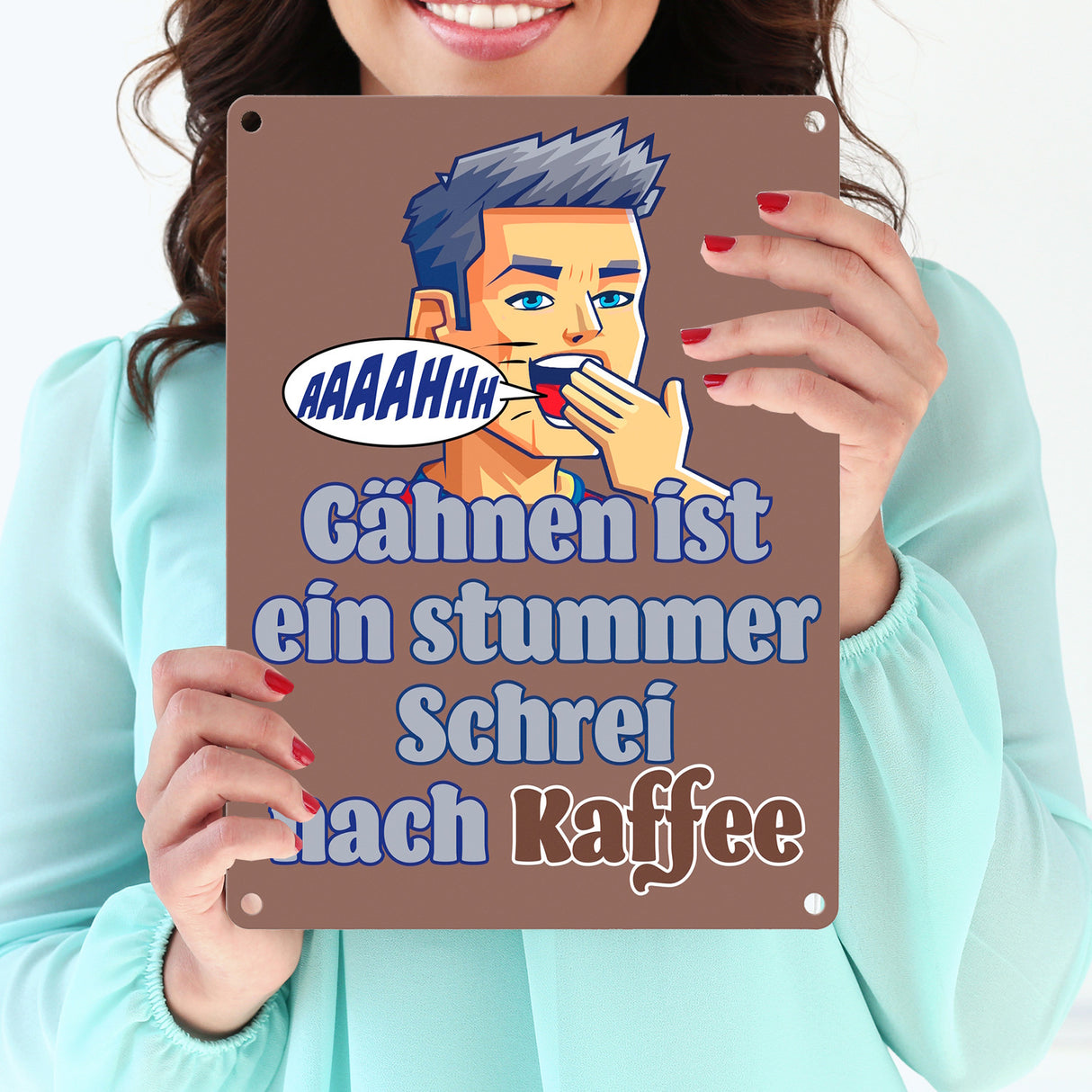 Müder Mann Metallschild in 15x20 cm mit Spruch: stummer Schrei nach Kaffee