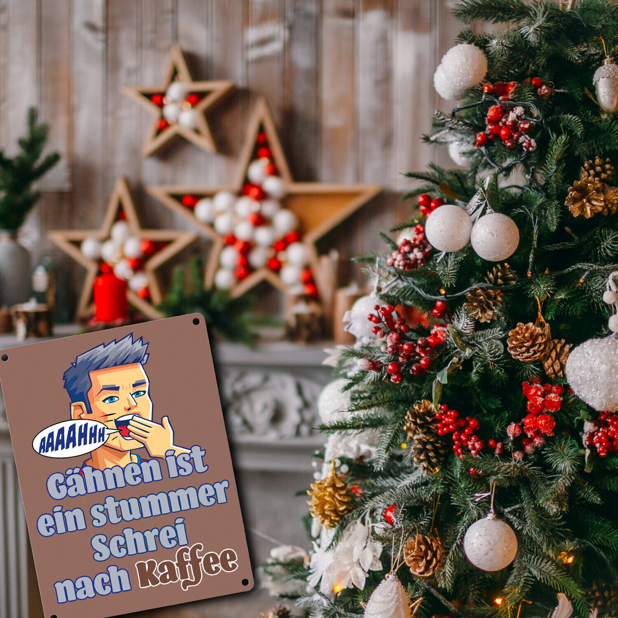 Müder Mann Metallschild in 15x20 cm mit Spruch: stummer Schrei nach Kaffee