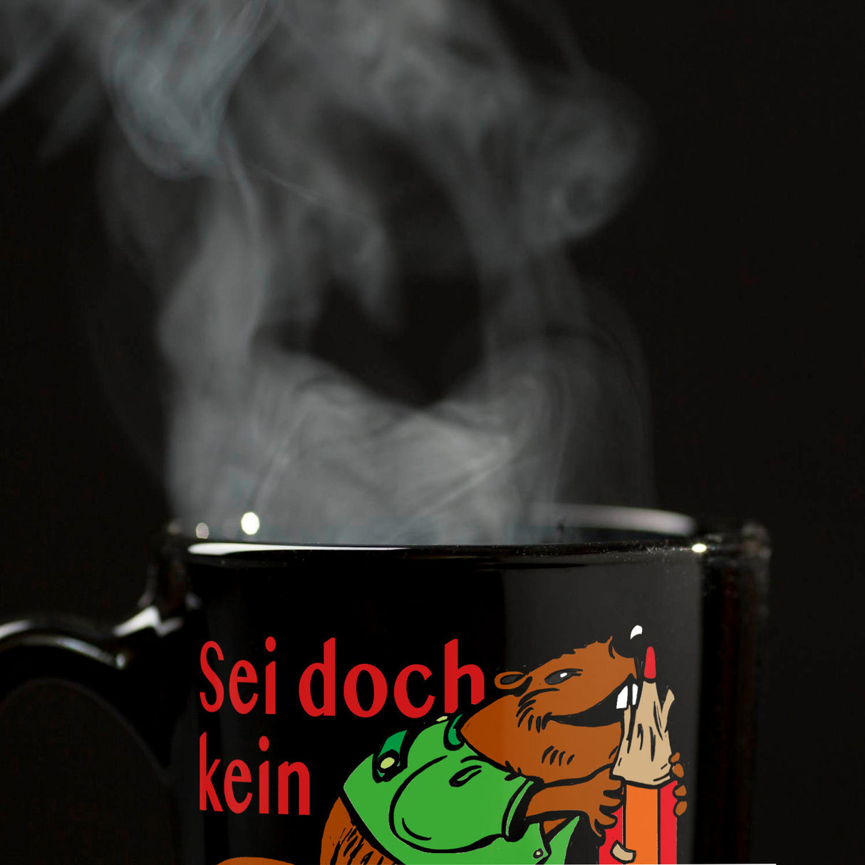 Biber Tasse in Schwarz mit Spruch: Sei doch kein Griffelspitzer!