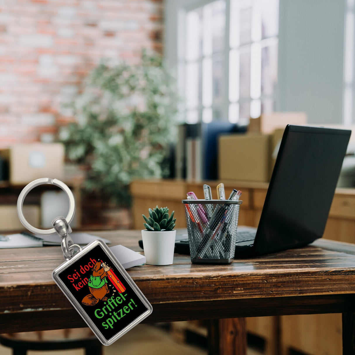 Biber Schlüsselanhänger mit Spruch: Sei doch kein Griffelspitzer!
