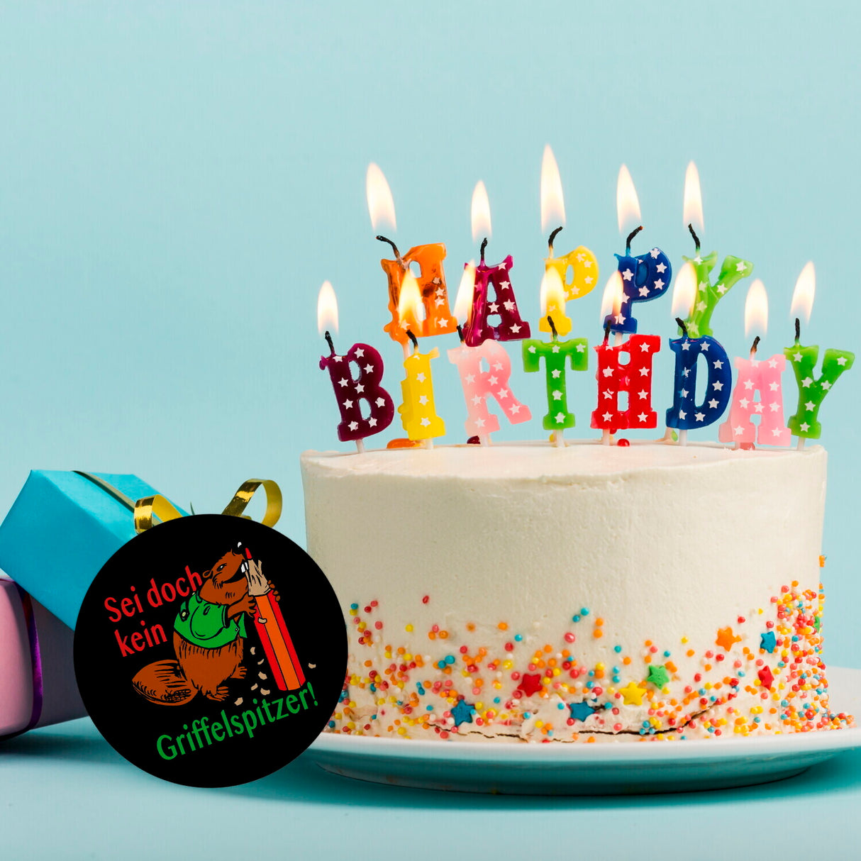 Biber Magnet rund mit Spruch: Sei doch kein Griffelspitzer