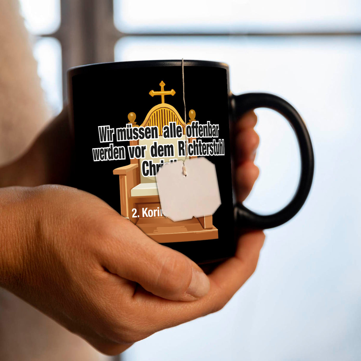 2 Korinther 5,10 Tasse in Schwarz mit Spruch