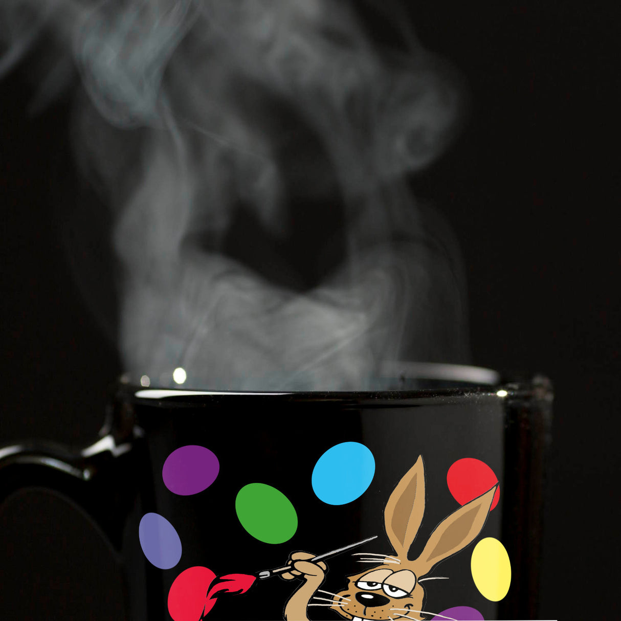 Osterhase Tasse in Schwarz mit Spruch: Frohe Ostern