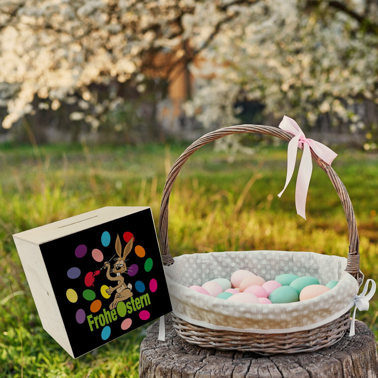 Osterhase Spardose mit Spruch: Frohe Ostern