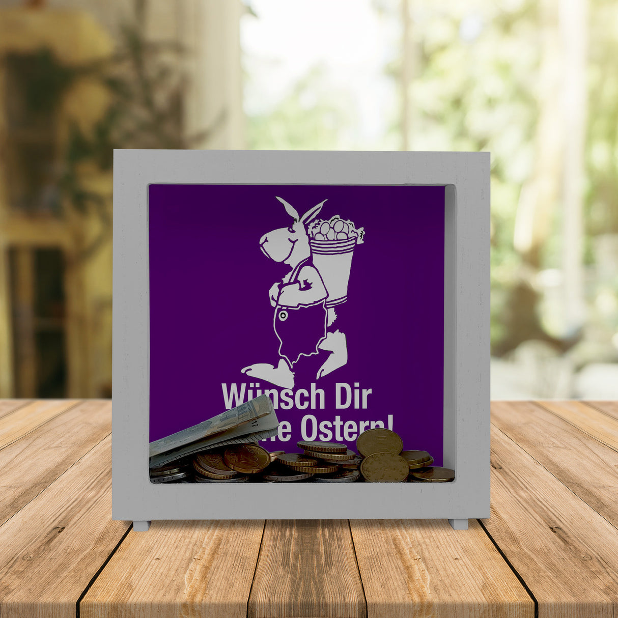 Osterhase Spardose mit Spruch: Wünsch dir schöne Ostern!