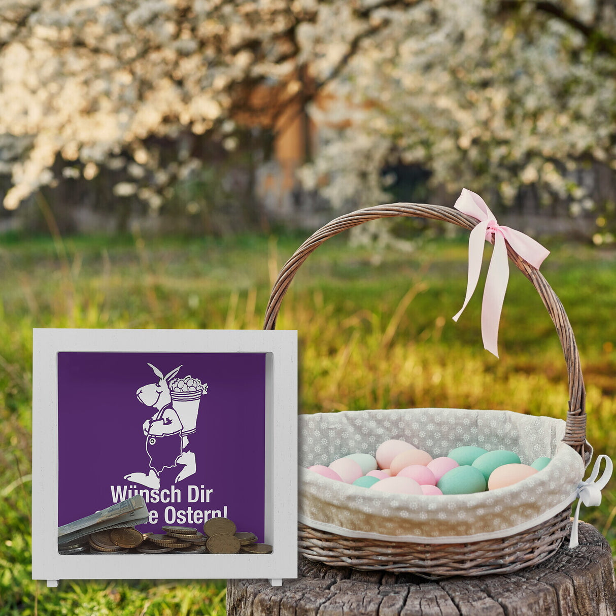 Osterhase Spardose mit Spruch: Wünsch dir schöne Ostern!