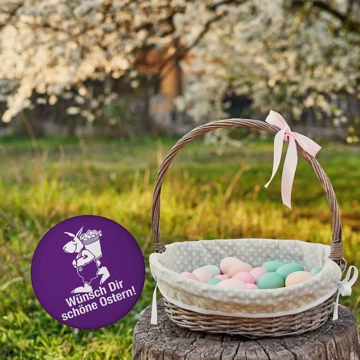 Osterhase Magnet rund mit Spruch: Wünsch dir schöne Ostern!