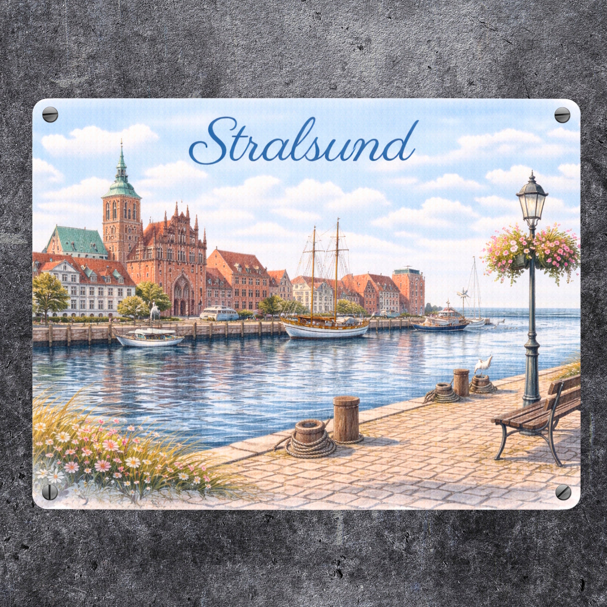 Stralsund Stadtansicht Kirche Metallschild in 15x20 cm