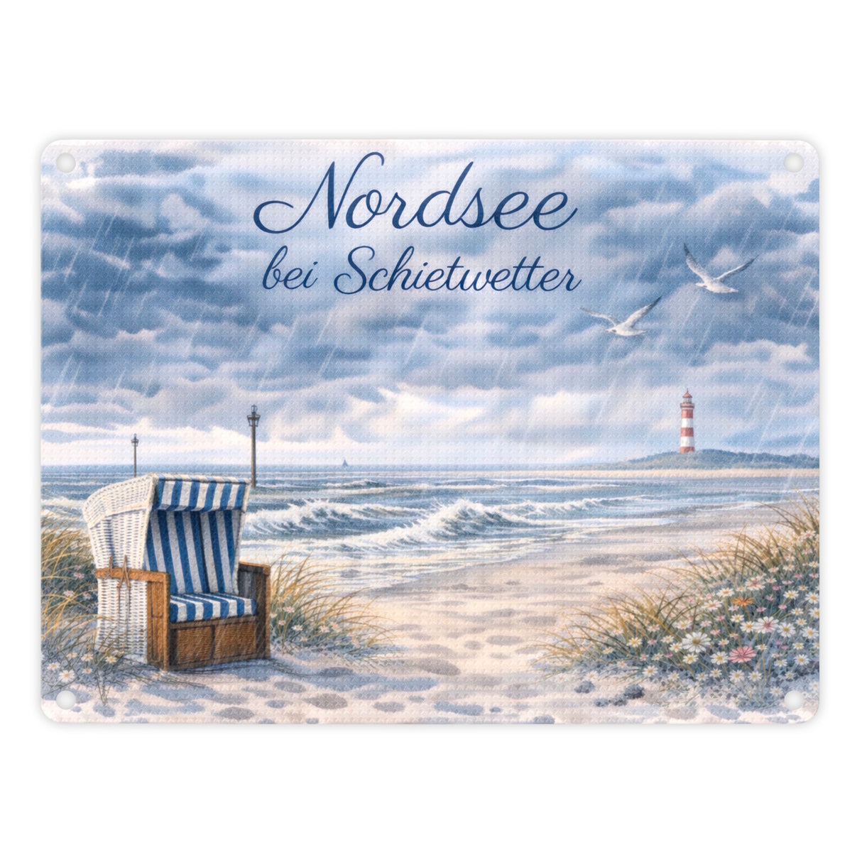 Küstenszene Nordsee bei Schietwetter Metallschild in 15x20 cm