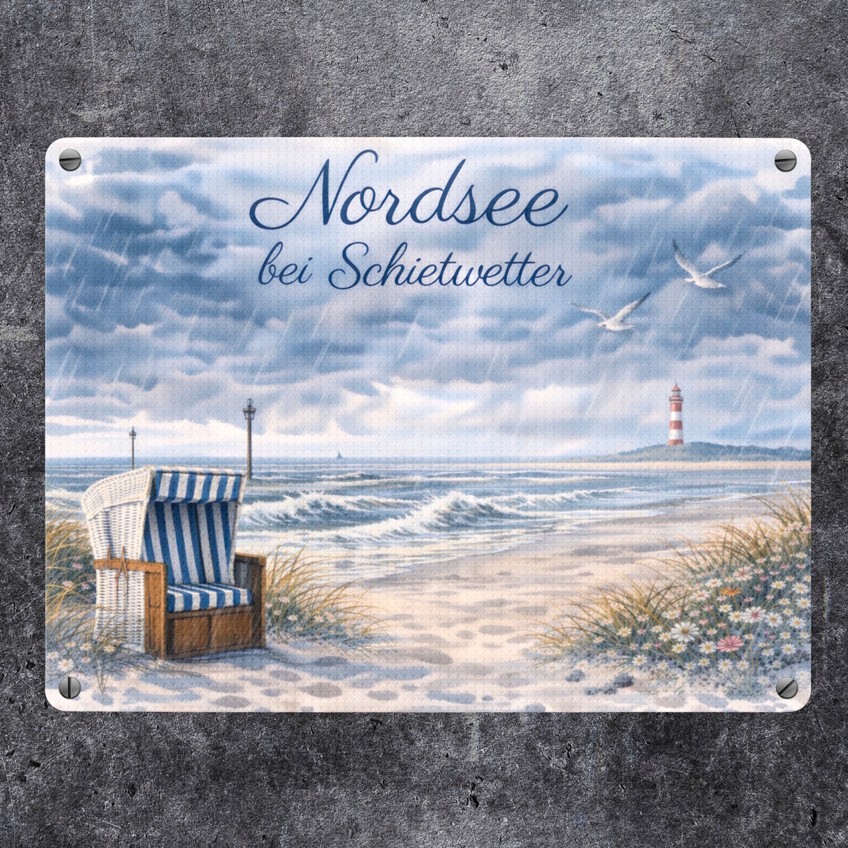 Küstenszene Nordsee bei Schietwetter Metallschild in 15x20 cm