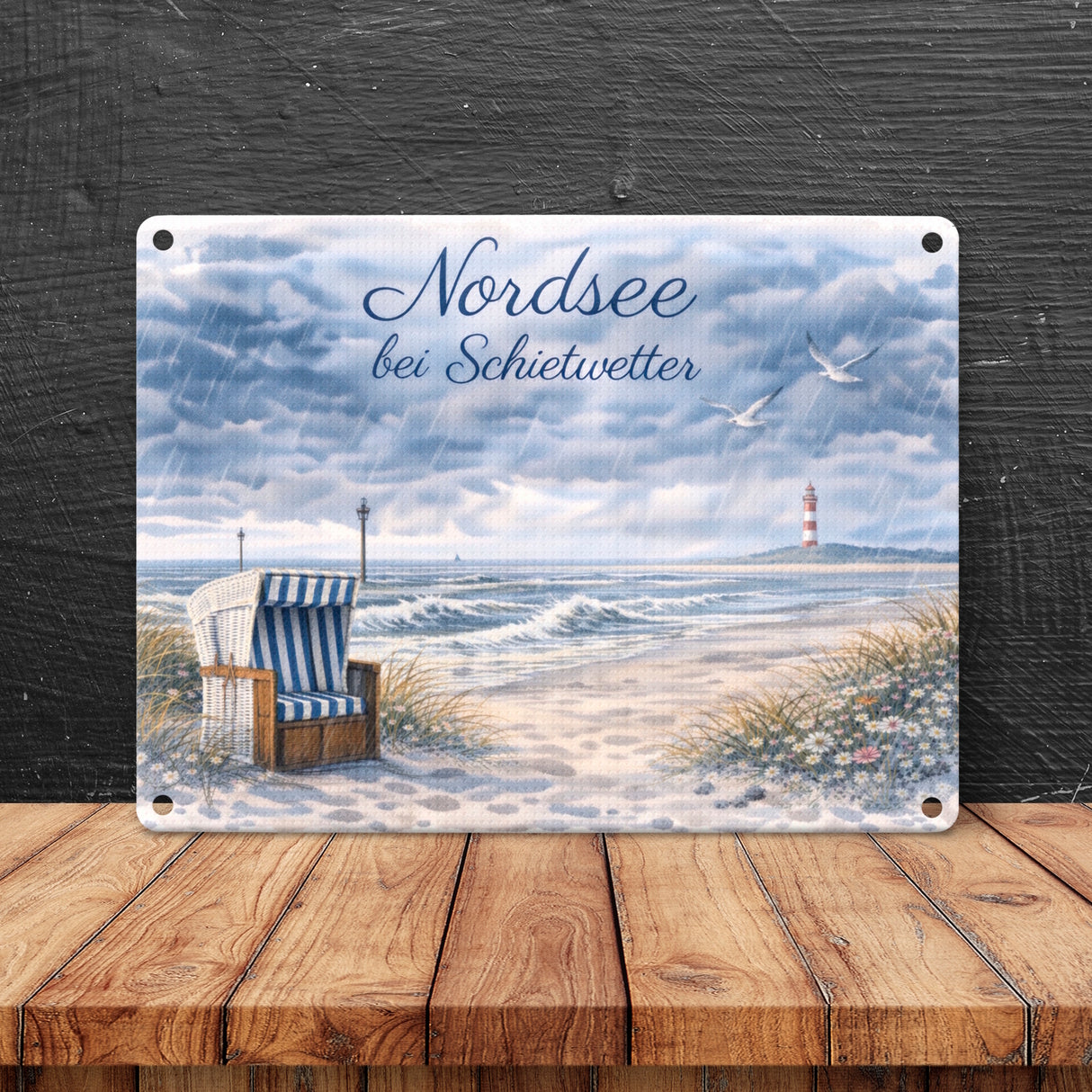Küstenszene Nordsee bei Schietwetter Metallschild in 15x20 cm