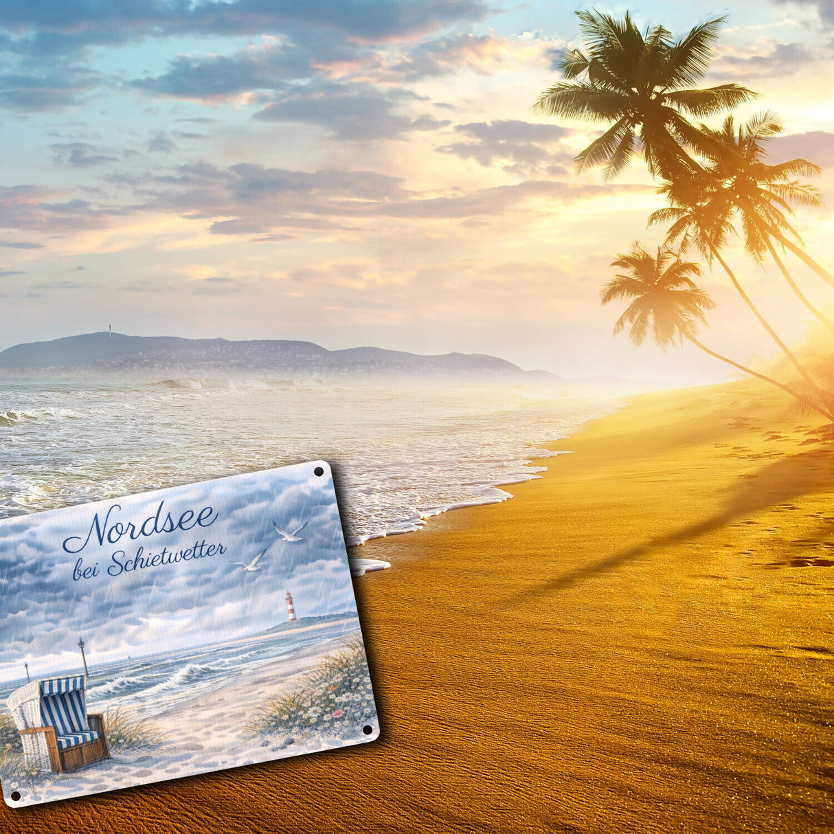 Küstenszene Nordsee bei Schietwetter Metallschild in 15x20 cm