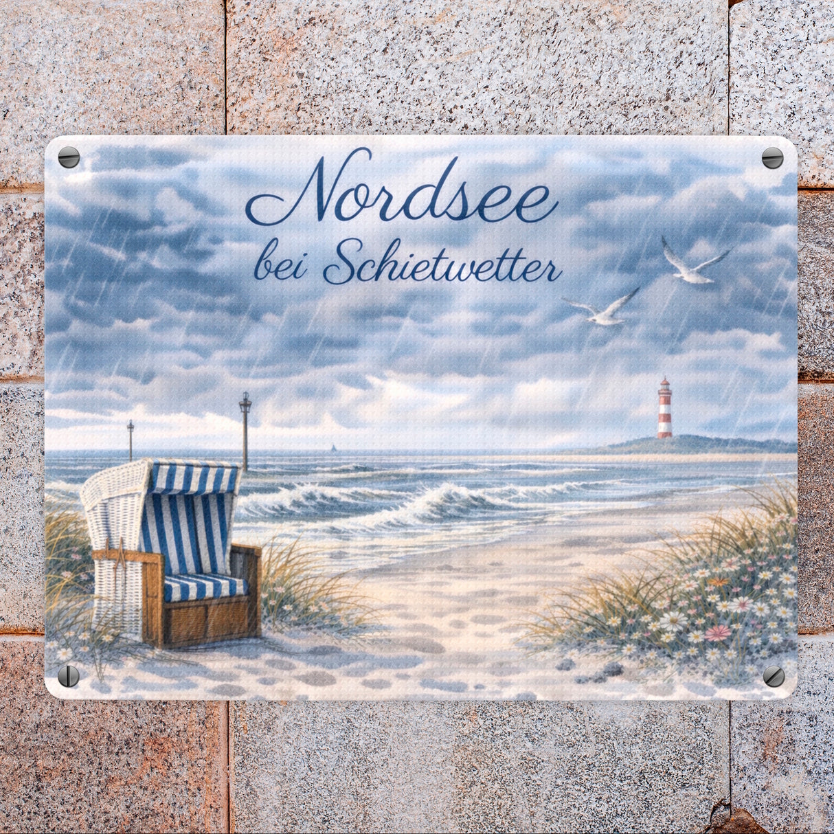 Küstenszene Nordsee bei Schietwetter Metallschild in 15x20 cm
