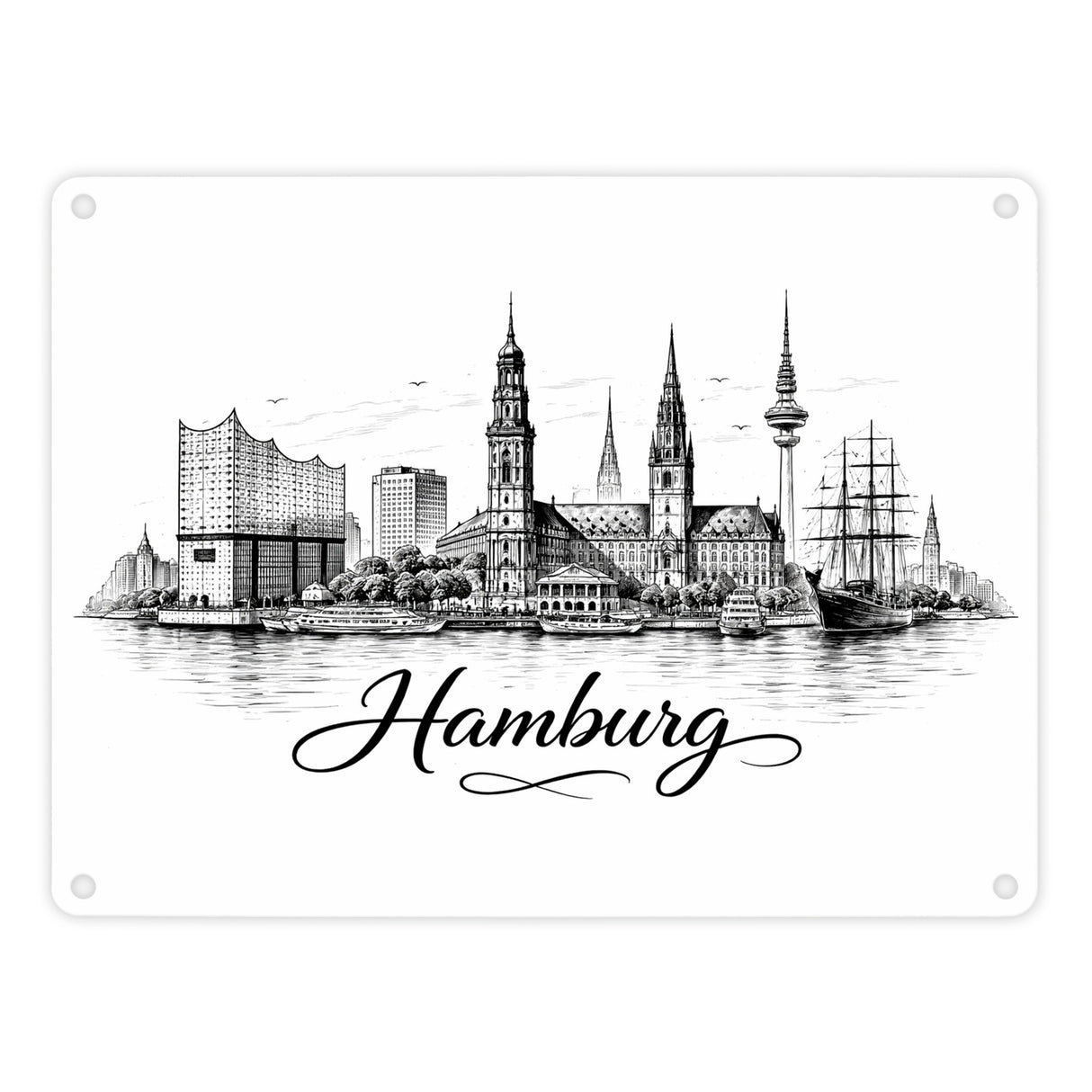 Skyline Hamburg Stadtsilhouette Metallschild in 15x20 cm