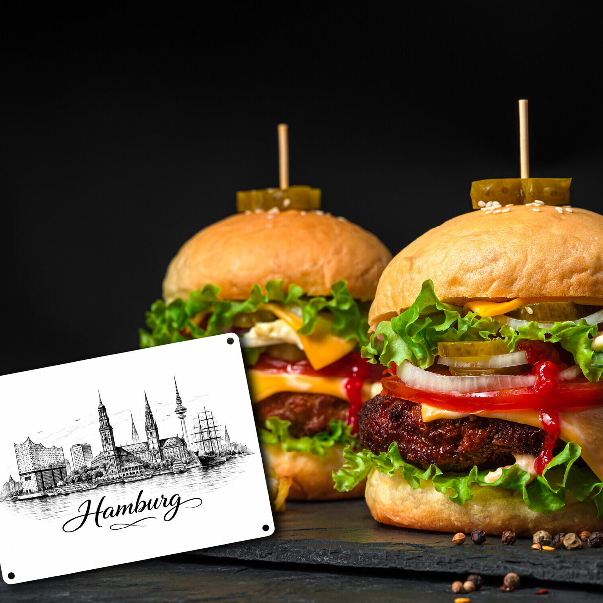 Skyline Hamburg Stadtsilhouette Metallschild in 15x20 cm